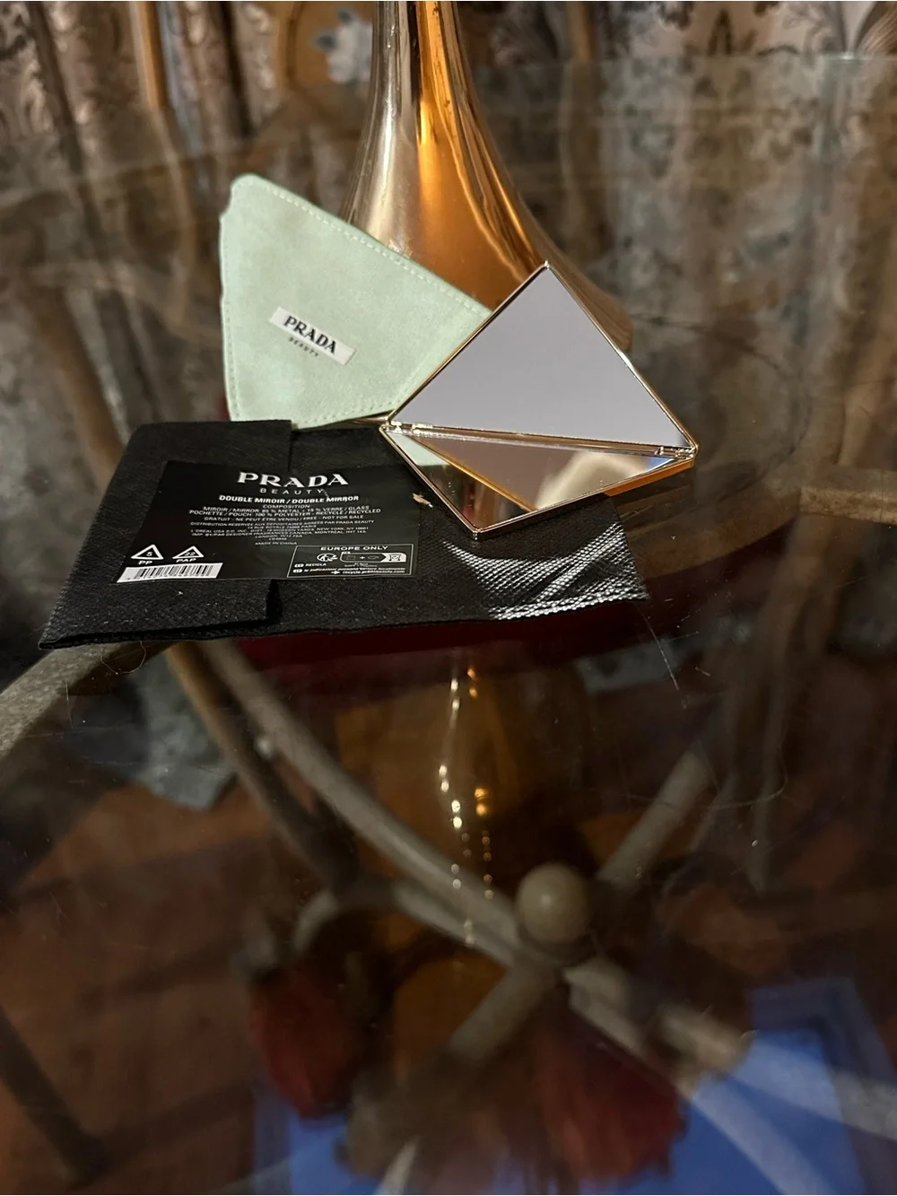 Prada Gold and Silver Triangle Compact Mirror